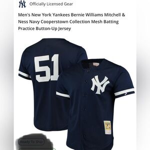 Men's NY Yankees Bernie Williams Mitchell & Ness Button-Up Jersey-LARGE-44